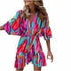 thumbnail image 2 of Gibobby Vestido de punto para mujer Vestido floral con dobladillo irregular para mujer Vestido elegante de gasa con manga murciélago y flores(Rojo,CH), 2 of 3