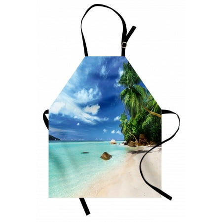 

Holiday Apron Asian Seascape Nature Relaxation Picture Idyllic Beach On Seychelles Unisex Kitchen Bib Apron with Adjustable Neck for Cooking Baking Gardening Mint Green Green Blue by Ambesonne
