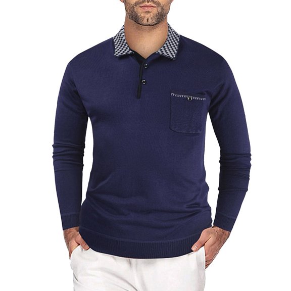 Sweaters Men Knit Tops Blouse Men Solid Color Pocket Button Lapel Knit Pullover Sweater Knitted Top Shirt