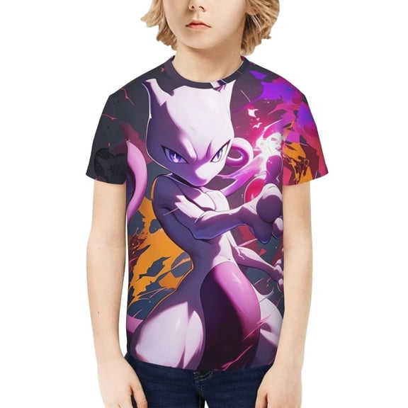 Mewtwo Boys Girls Teens T Shirt Graphic Print Casual Short Sleeve Funny Top Tees Shirt for Youth Kids