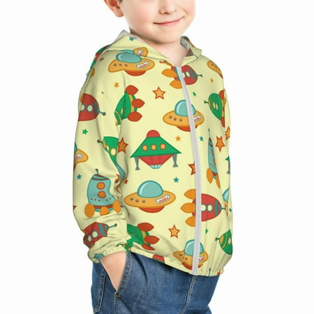 

Uemuo Colorful Outer Space Pattern Rash Guard for Boys Girls Long Sleeve Swim Shirts UPF 50+ UV Sun Protection Hooded Fishing Shirt with Pocket for Kid-2 Years