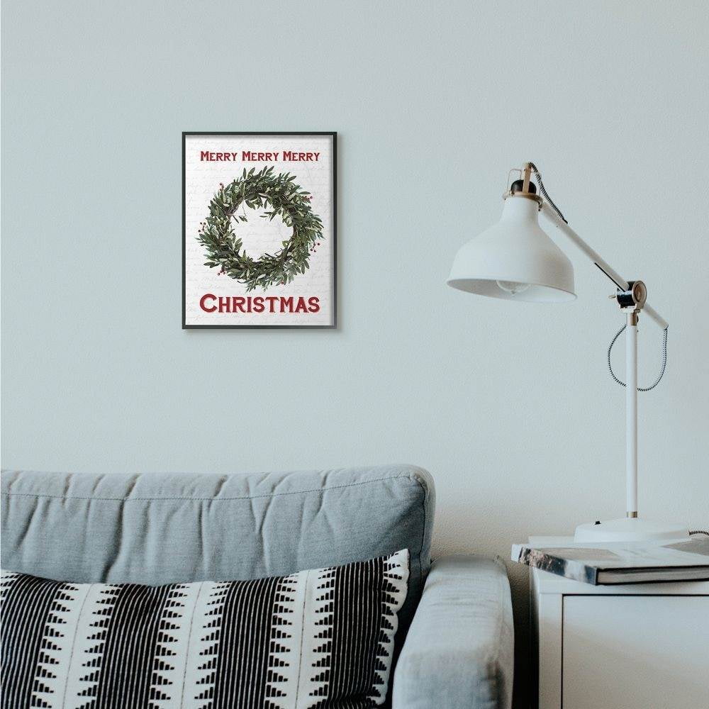 Stupell Industries Merry Christmas Wreath Holiday Word DesignFramed Wall Art By Artist Lettered and Lined