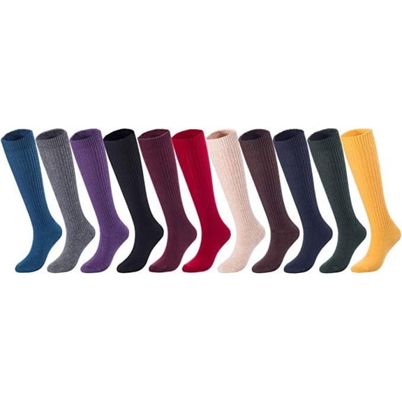 Lovely Annie Big Girl's & Women's 4 Pairs Knee High Wool Socks | Comfy, Cozy and Fancy Leg Warmer Stockings AFS05 Size 6-9(RandomColors) (Medium, Random)