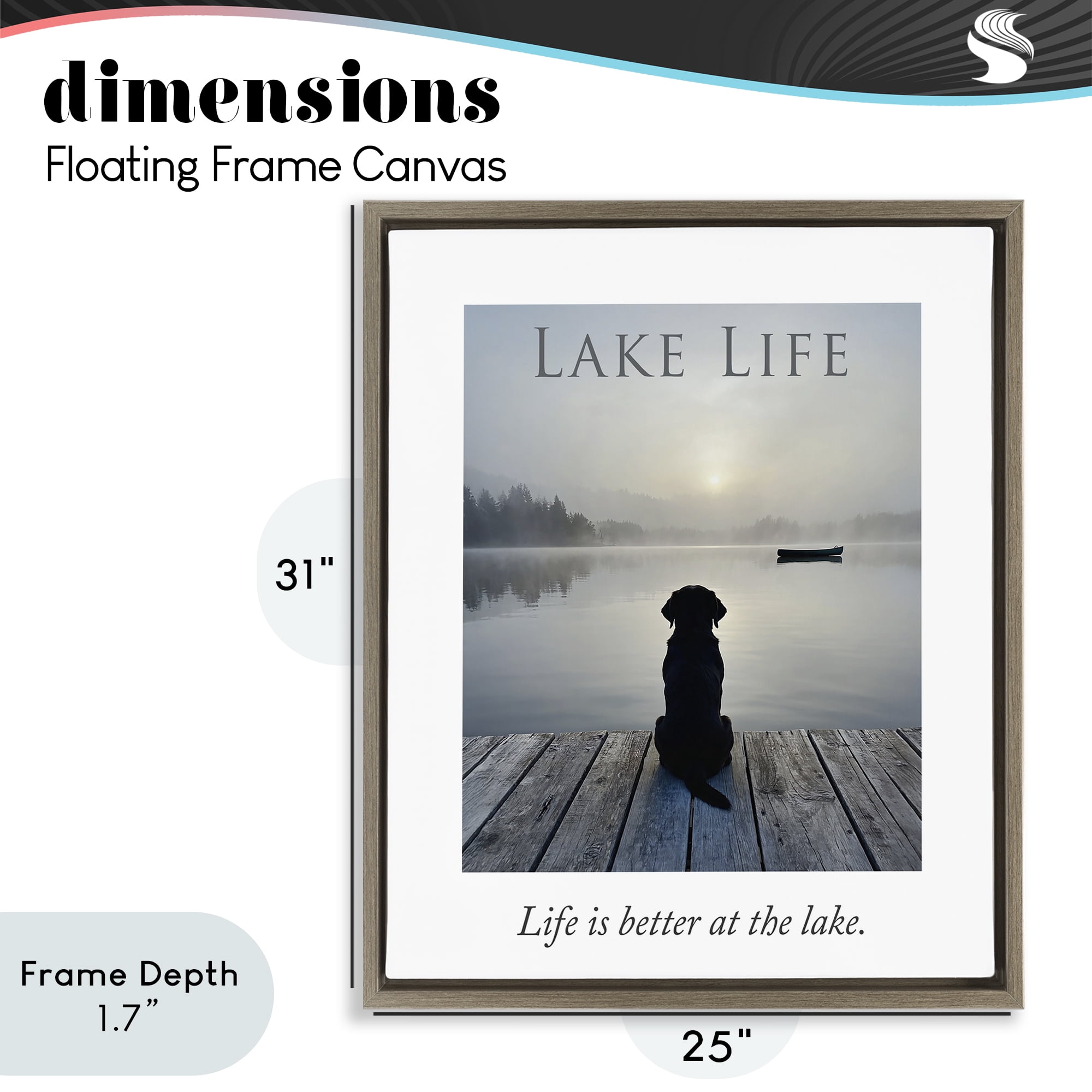 Stupell Industries Lake Life with Dog Brown Framed Floater Canvas Wall Art, design by A Barefoot Stylist