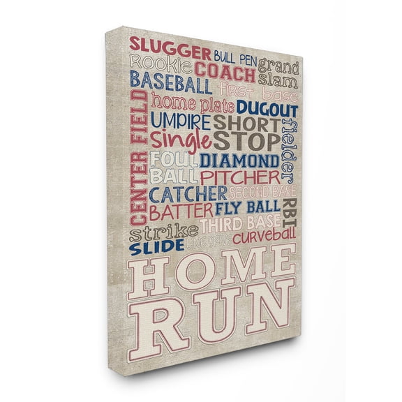 The Kids Room by Stupell Red White and Blue Baseball Typog Canvas Wall Art by Erica Billups