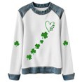 thumbnail image 4 of St Patrick's Day Sweatshirt for Women, Irish Shamrock Print Funny Graphic Pullover, Long Sleeve Crewneck Patchwork Casual Top, St Patty's Gift(White,M), 4 of 4