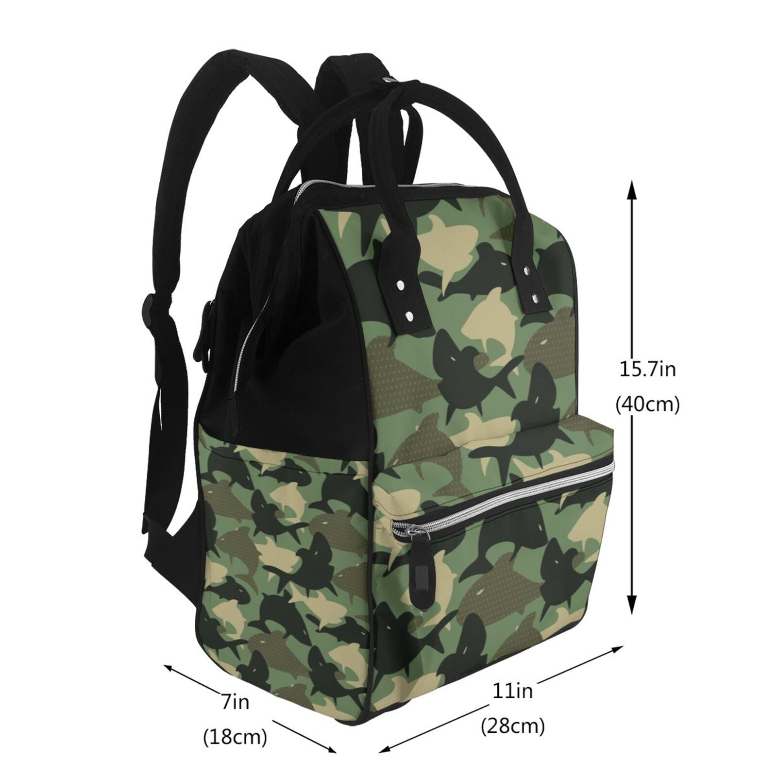 Fuzoiu Camouflage Shark Print Diaper Bag Backpack,Baby Essentials Travel Tote,Multi function Waterproof Diaper Bag, Travel Essentials Baby Bag - Unisex