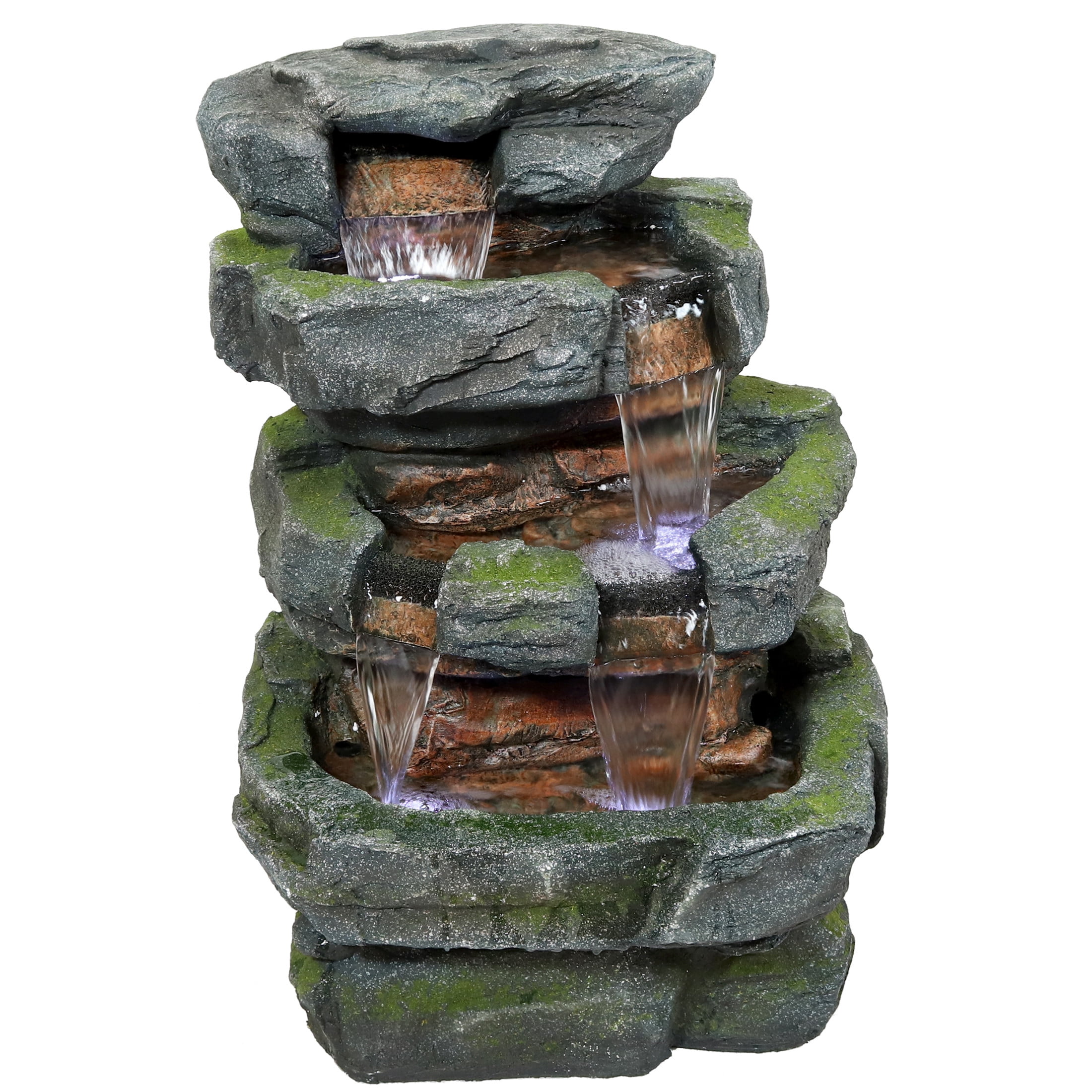 Sunnydaze Stone Waterfall Polyresin Outdoor Water Fountain with Lights