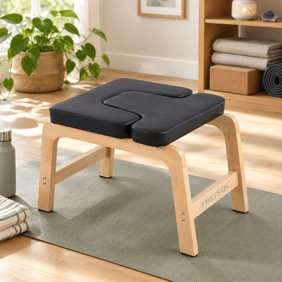 Black Beech Wood Headstand Yoga Chair Inversion Bench for Strength Flexibility and Relaxation