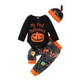 thumbnail image 4 of Uccdo 0-18M Baby Boys Girls Halloween Outfits Skeleton Pumpkin Print Romper + Pant + Hat 3Pcs Clothes Set, 4 of 8