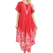 Sakkas Mika Ombre Floral Caftan Dress – One Size, Lightweight Rayon, Flowy Maxi Cover-Up With Cap Sleeves