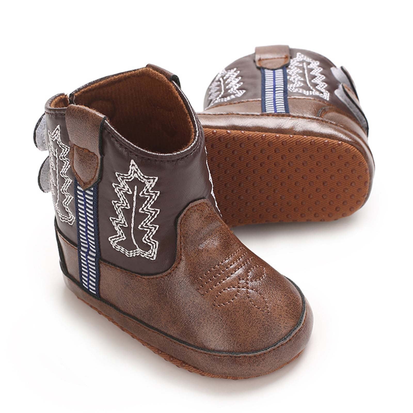 Povozer Baby Boys Girls Western Cowboy Boots Infant Booties Toddler Soft Sole(Coffee,6-12M)