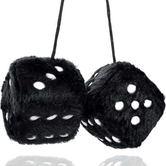 RIONIMA Black Fuzzy Dice for Car Rear View Mirror, Pair of 2.75" Plush Dice Retro Hanging Ornaments Car Interior Rearview Mirror Decor Accessories (Black)