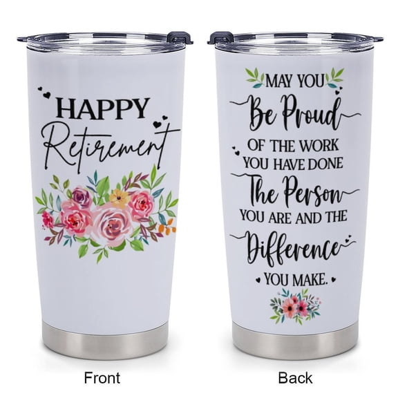 Happy Retirement Tumbler Stainless Steel Insulated Tumbler 20oz Retirement Gift for Women Retired Gifts Farewell Drinking Cups For Female Coworker Boss Colleague Friends