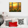 thumbnail image 4 of Creowell  Canvas Prints Wall Art Vintage Teal Window Looking Out Into Sunflower Pictures Warm Color Sunrise in The Field Landscape Painting Art Work for Living Room Decor 20x16 in/16x12 in, 4 of 4