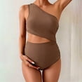 thumbnail image 5 of JIAHONG Maternity Swimsuit Cutout One Shoulder Bikini Set 2 Piece Bathing Suits with Adjustable Tie and High Waist Bottom, Brown, 5 of 5