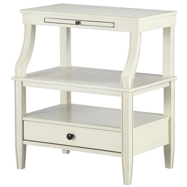 Pemberly Row Contemporary Antique White Wood 1-Drawer Storage Nightstand