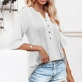 thumbnail image 2 of Olyvenn Fashion Ruffle Short Sleeve Tops for Women V Neck Henley Short Sleeve Dressy Casual Shirts Loose Button Pleated Blouses Tunic White S, 2 of 9