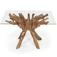 thumbnail image 3 of Rustic Teak Wood Root Live Edge Dining Table Including a 63 Inch Square Glass Top, 3 of 5