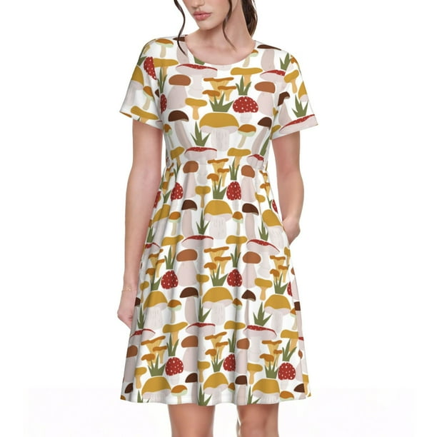Fotbe Mushroom Vestido Largo de Moda para Mujer, Vestido Tipo Camiseta con Manga Corta y Estilo Casual a Rayas y Bloques de Color