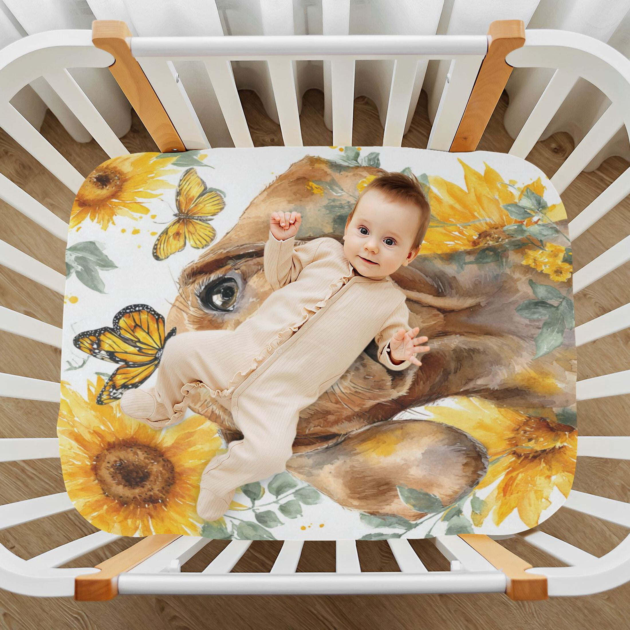 Baby Essentials 52”x 28”- Standard Cotton-like Modal Elastic- Sausage Dog Puppy Design Crib Sheets for Newborns and Toddlers
