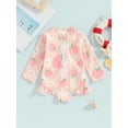 thumbnail image 3 of Musuos Toddler Girl Romper Swimwear 6M 12M 18M 24M 3Y 4Y Summer Fruit Print Ruffle Long Sleeves Zipper Swimsuits Cute Beachwear, 3 of 10