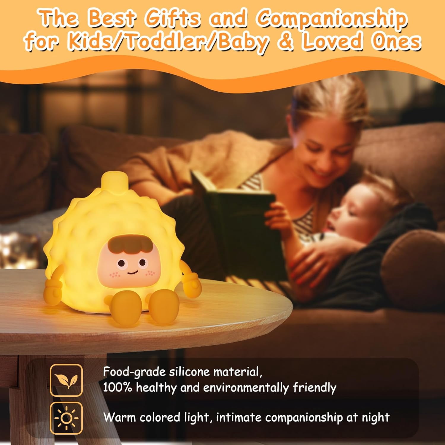 Durian Night Light, Friendly Silicone Cute Night Light for Kids, 3 Levels of Adjustable Warm Light Night Lamp Nightlight, Bedside Touch Lamp, Unique Gifts, Funny Gifts for Kids Toddler Baby