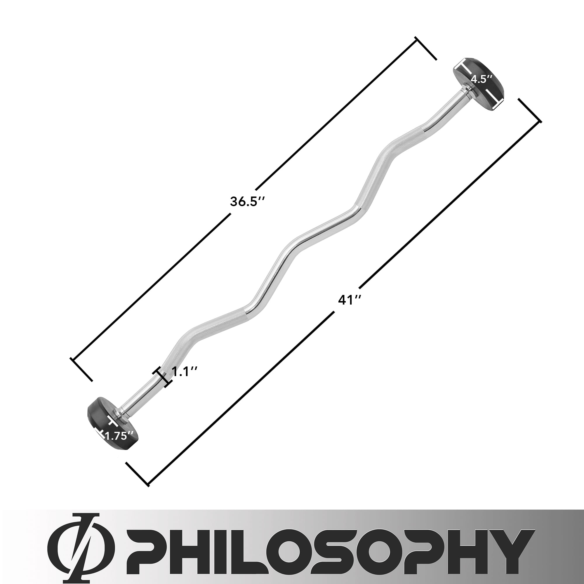 Philosophy Gym Rubber Fixed Barbell, 20 LB Pre-Loaded Weight EZ Curl Bar for Strength Training & Weightlifting
