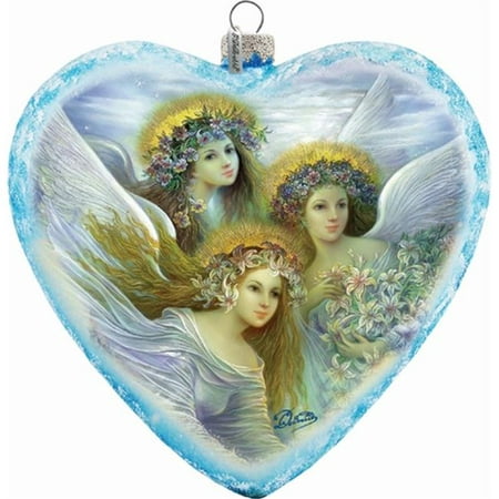 G. Debrekht 738-083 Holiday Splendor Glass Heart XLG 3 Angels 5. 5 inch - Glass Ornament