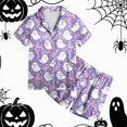 thumbnail image 6 of HCNTES Girls Halloween Pajamas Halloween Girls Pajamas Pumpkin Ghost Print Short Sleeve 2 Piece Button Down PJs for Toddler Kids Soft Sleepwear Little Girl Pajamas, 6 of 7