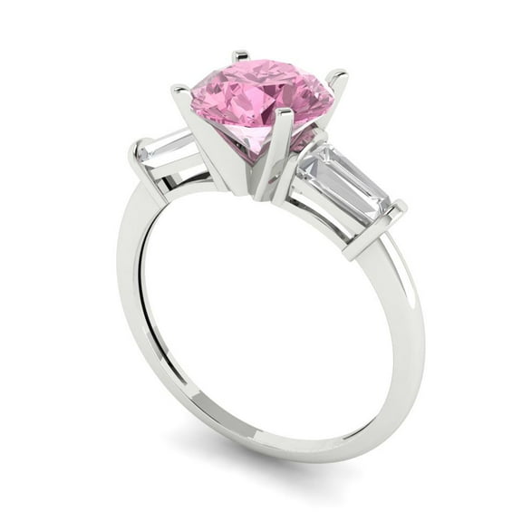 2 ct Round Cut Simulated Pink Diamond Three-Stone Engagement Ring for Women in 18K White Gold