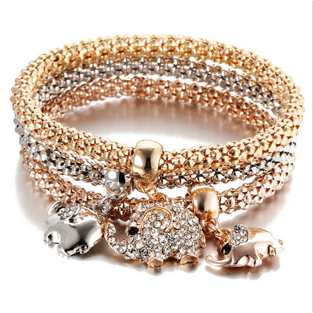 Bangle Silver Jewelry Set Mosunx 3pcs Charm Women Bracelet Gold Silver Rose Gold Rhinestone Bangle Jewelry Set ()