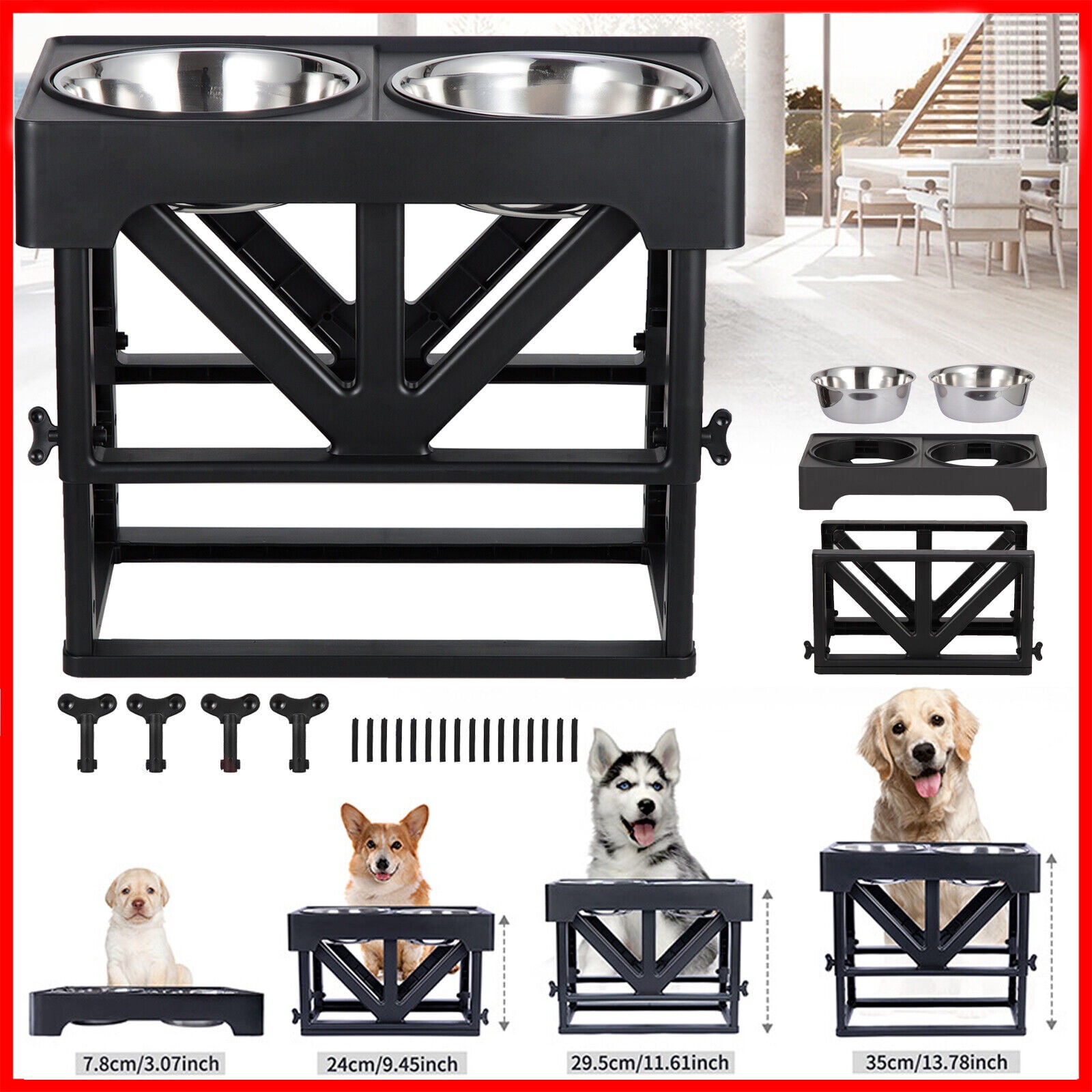Dazone Elevated Dog & Cat Feeder - Double Bowl Raised Stand +
