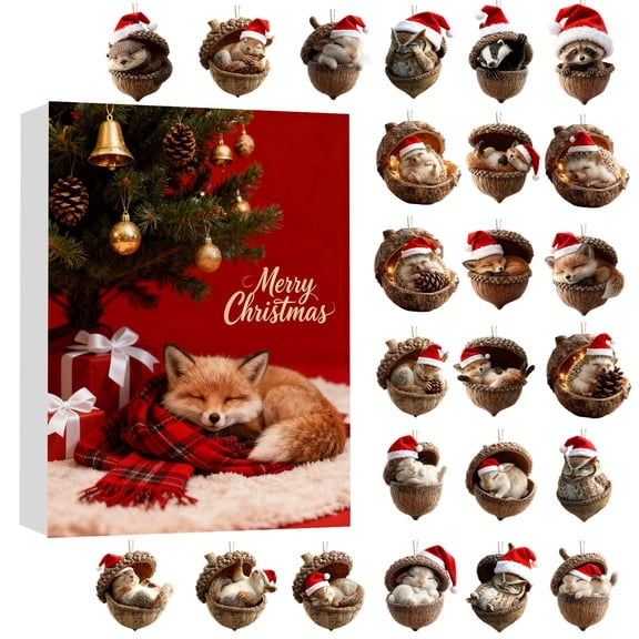 Forest Animal Advent Calendar 2025 24 Days Countdown 2D Acrylic Animal Pendants Christmas Tree Ornaments Xmas Decorations for Home Holiday Season Animal Lovers Gift