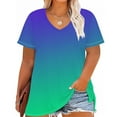 thumbnail image 4 of ABATAB Women's Plus Size T Shirt V Neck Short Sleeve Tunic Tee Gradient Summer Trendy Loose Fit Tee Tops, 4 of 5