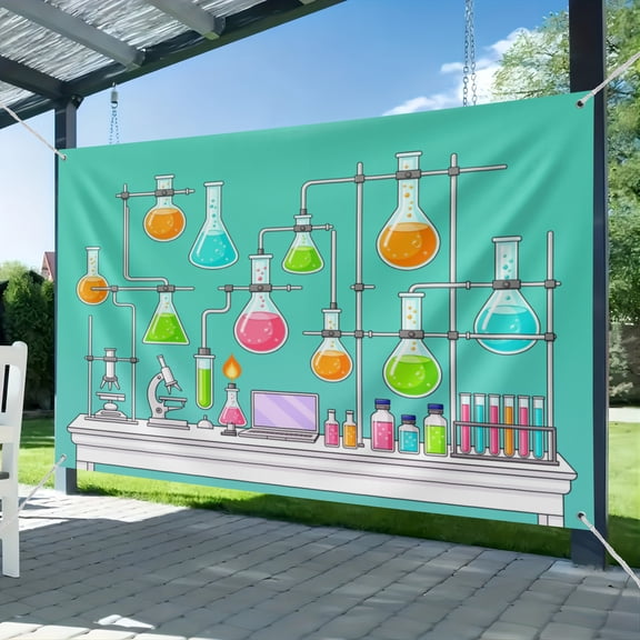 Fabric Science Birthday Backdrop Mad Scientist Party Decor for Girl Boy Chemistry Lab Supplies Chemical Experiments Photography Background Poster School Banner Classroom Photo Booth Props