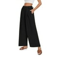 thumbnail image 2 of Diufon Wide Leg Pants for Women Ruffle Elastic High Waist Pants Side Lace-Up Waist Pants with Pockets, 2 of 7