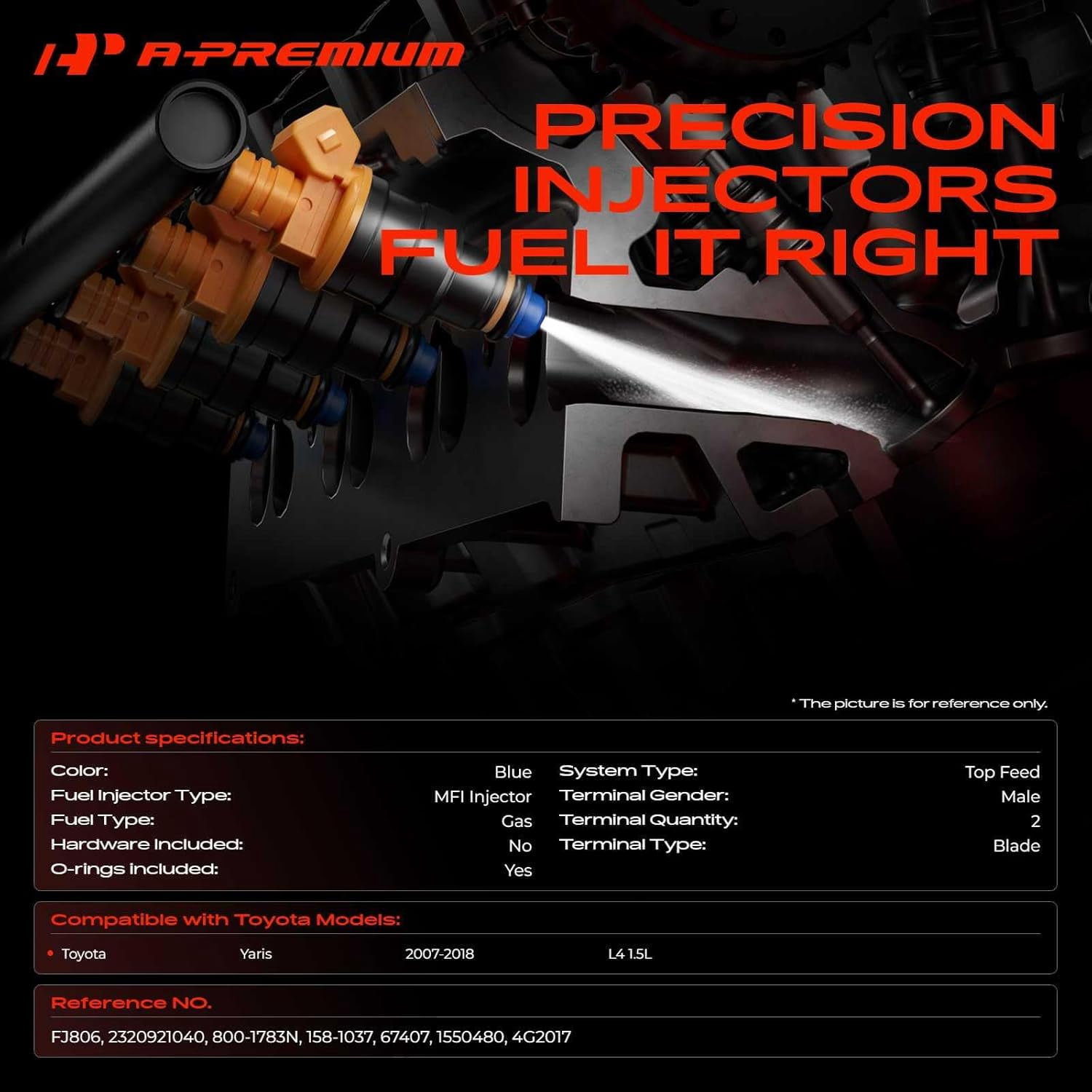 A-Premium Fuel Injectors Compatible with Toyota Yaris 2007-2018 L4 1.5L, Replace# 2320921040 4-PC Set