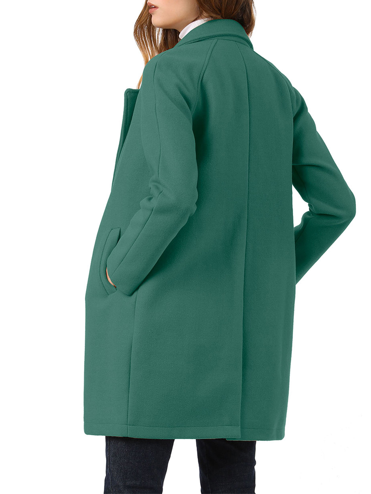 MODA NOVA Juniors Double Breasted Lapel Raglan Long Sleeve Mid Length Overcoat Green M - image 4 of 7