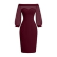 thumbnail image 5 of Ayolanni Crew Neck Fall Dresses Bodycon 3/4 Sleeve Mesh Solid Maxi Cocktail Dress Wedding Guest Elegant Party Sundress Red XXL, 5 of 5