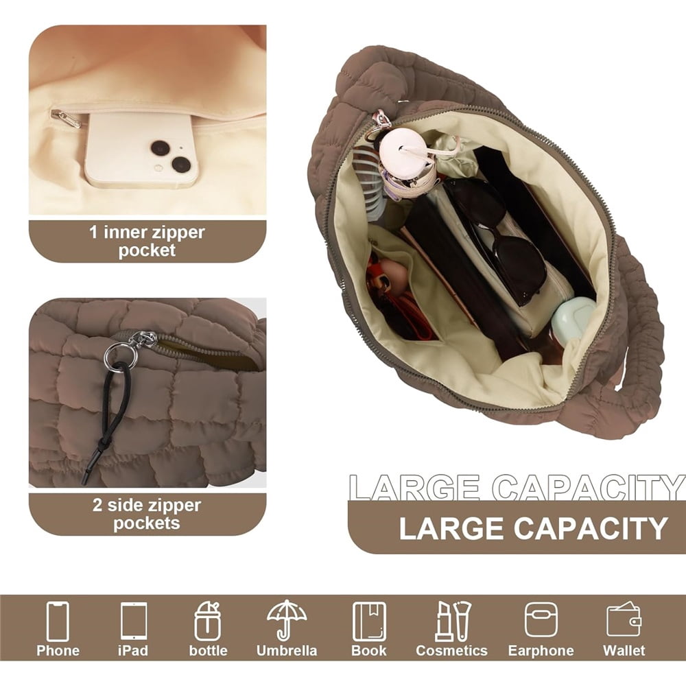Luxury Soft Quilted Puffer Tote Bag Purse Puffy Crossbody Shoulder Bag for Women,Lightweight Nylon Hobo Bag Puffer Carryall Bag for Women Girl