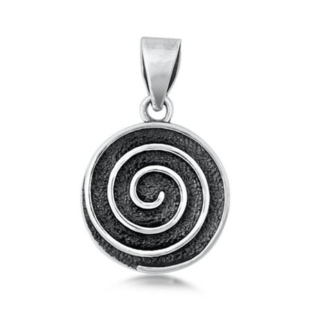 Sterling Silver Oxidized Spiral Pendant Swirl Hipnotic Round Charm 925 Jewelry Female Unisex