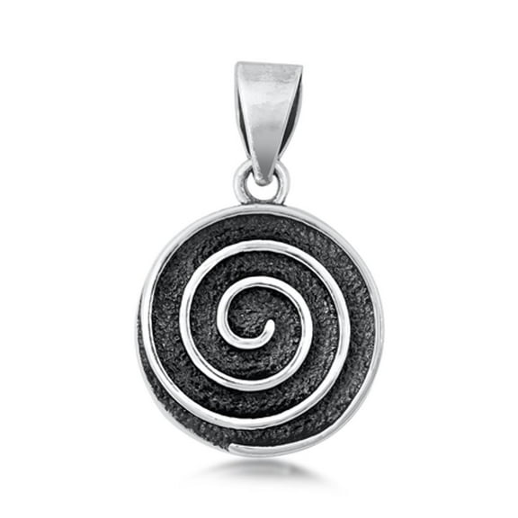 Sterling Silver Oxidized Spiral Pendant Swirl Hipnotic Round Charm 925 Jewelry Female Unisex