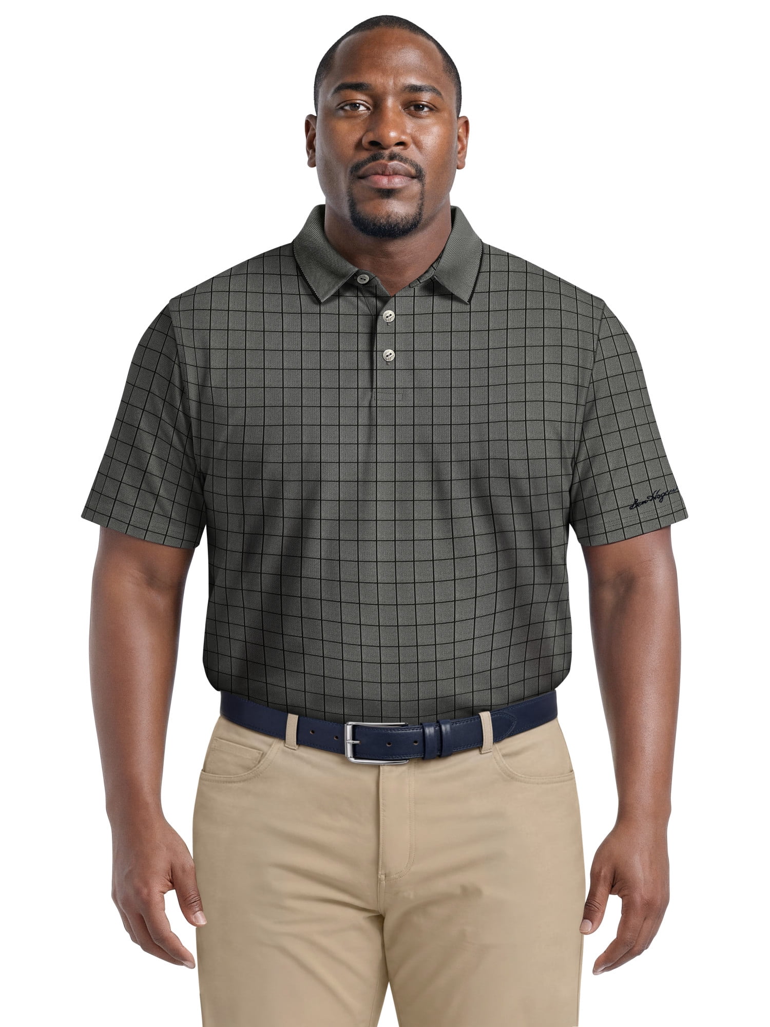 Ben Hogan Performance Men's & Big Men's Windowpane Jacquard Short Sleeve Golf Polo Shirt, Sizes S-4XLT