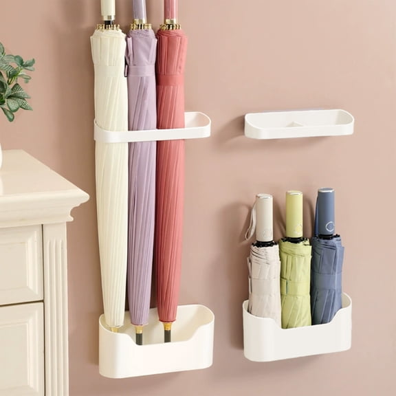 Wall-Mounted Umbrella & Slipper Rack with Drip Tray, Adhesive Mount for Bathroom, Entryway, or behind Door Storage, Style A, by IHXORA