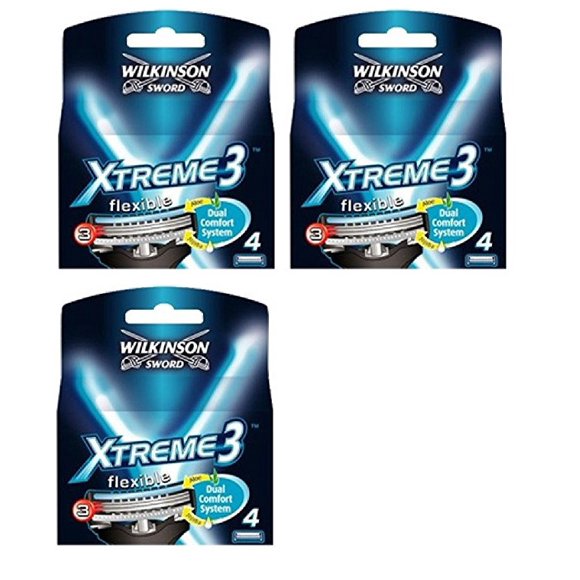 Wilkinson Sword Xtreme3, 4 Count Refill Razor Blades (Pack of 3)