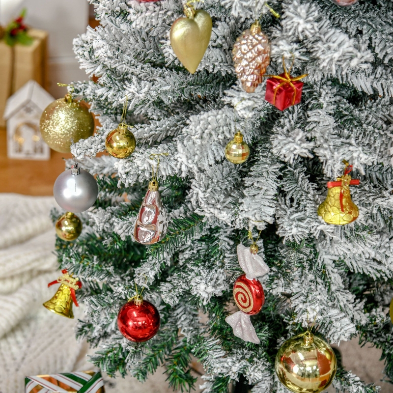 Alvantor Flocked Pencil Christmas Tree with Snow Tips, Dense Branches, Metal Stand 7.5ft Green