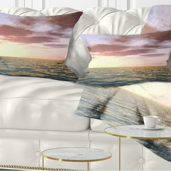 Designart Purple Tinged Atlantic Seashore - Seascape Throw Pillow - 12x20