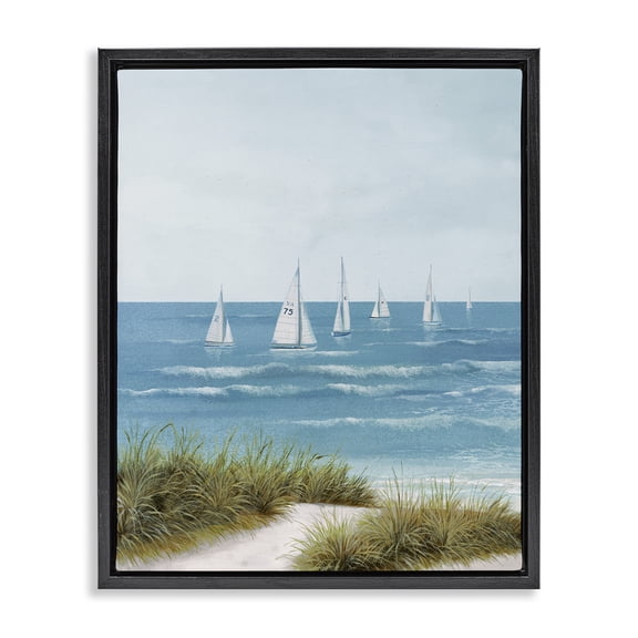 Stupell Industries Coastal Sail Away Beach Seascape Black Floating Frame Canvas Art, 17 x 21, by Lorenzo Collective