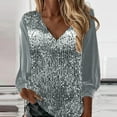 thumbnail image 2 of Blouses for women dressy casual Long Sleeve Polyester and Spandex Soft Clothing L Silver womens blouses, 2 of 5